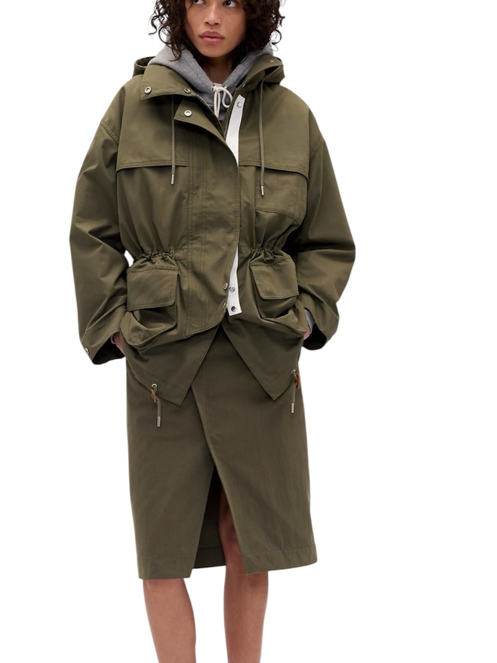 Gap x Victoria Beckham - Women's Olive Hooded Jacket with Drawstring Waist